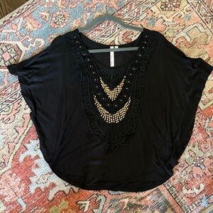 Chic Black Embellished Women's Blouse